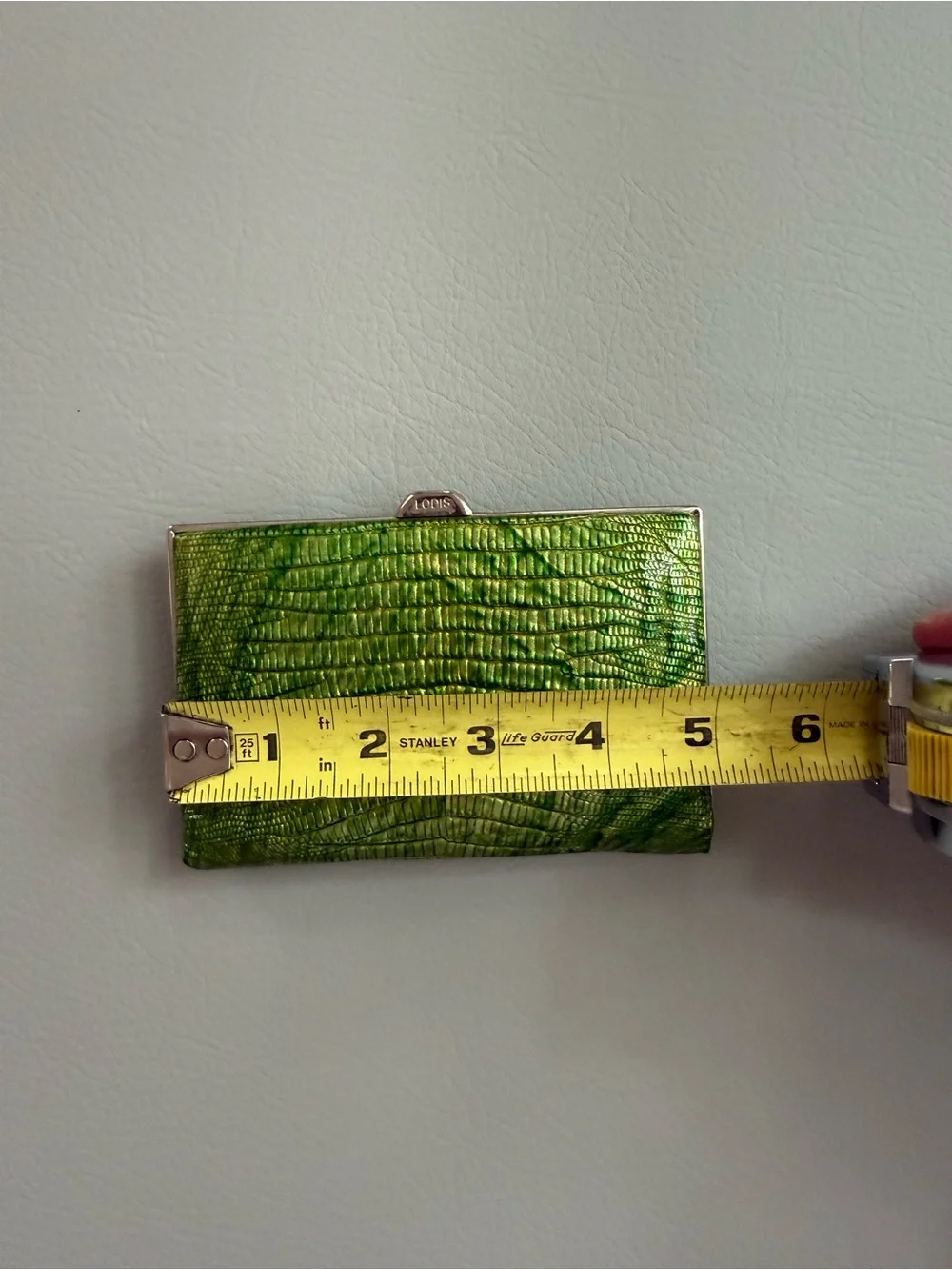 Lodis Green Metallic Crocodile Embossed Frame Clutch Mini Wallet